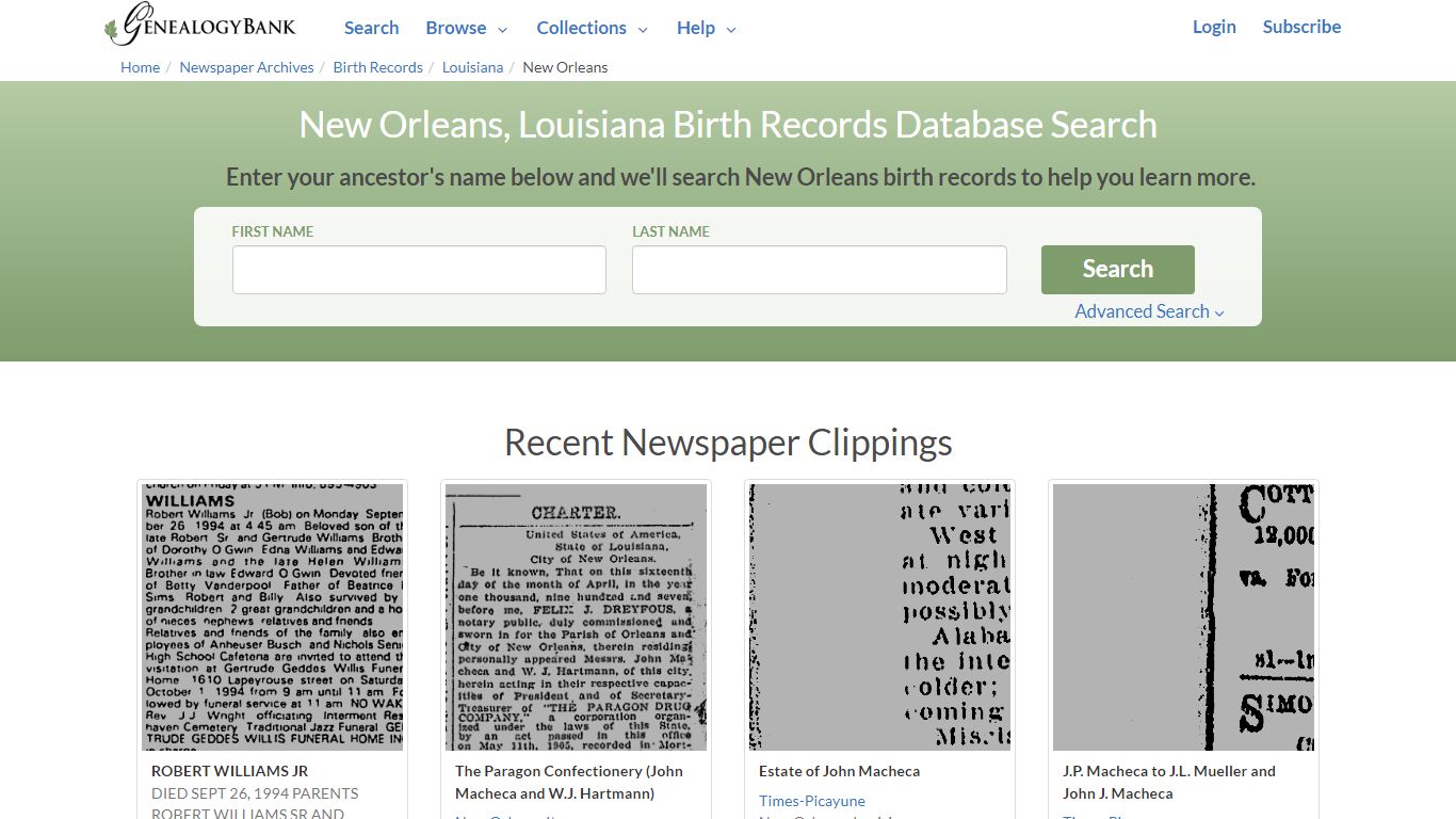 Birth Records for New Orleans, Louisiana | GenealogyBank